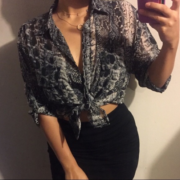 Honey Punch Tops - Honey Punch Snake Print Collard Button Up Blouse